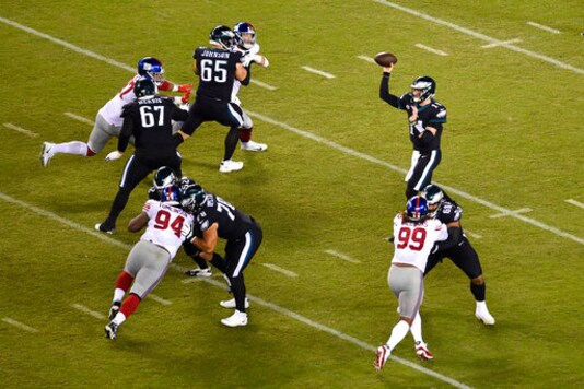 Philadelphia Eagles' Carson Wentz passes during the second half of an NFL football game against the New York Giants, Thursday, Oct. 22, 2020, in Philadelphia. (AP Photo/Derik Hamilton)