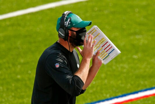 New York Jets head coach Adam Gase yells instructions during the second half of an NFL football game against the Buffalo Bills in Orchard Park, N.Y., Sunday, Sept. 13, 2020. (AP Photo/Jeffrey T. Barnes)