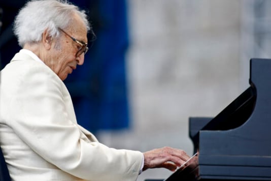 FILE - In this , Aug. 9, 2009, file photo, Dave Brubeck performs at George Wein's Carefusion Newport Jazz 55 in Newport, R.I. Nearly eight years after his death, the final solo recording of the late American jazz legend is set for release Nov. 6, 2020. Verve Records announced that 