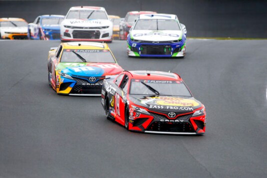 Martin Truex Jr. (19) competes in a NASCAR Cup Series auto race at Charlotte Motor Speedway in Concord, N.C., Sunday, Oct. 11, 2020. (AP Photo/Nell Redmond) Martin Truex Jr. (19) competes in a NASCAR Cup Series auto race at Charlotte Motor Speedway in Concord, N.C., Sunday, Oct. 11, 2020. (AP Photo/Nell Redmond)