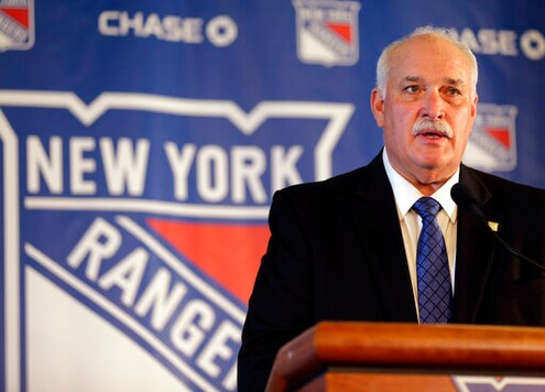 FILE - In this Wednesday, May 22, 2019, file photo, new New York Rangers team president John Davidson speaks during a news conference in New York. The Rangers might be on the clock in owning the No. 1 pick in the NHL draft on Tuesday, Oct. 6, 2020. That, and the prospect of selecting Quebec star forward Alexis Lafreniere, doesn't mean the still-retooling Rangers will be anywhere closer to being a contender, team president John Davidson cautions.(AP Photo/Seth Wenig, File) FILE - In this Wednesday, May 22, 2019, file photo, new New York Rangers team president John Davidson speaks during a news conference in New York. The Rangers might be on the clock in owning the No. 1 pick in the NHL draft on Tuesday, Oct. 6, 2020. That, and the prospect of selecting Quebec star forward Alexis Lafreniere, doesn't mean the still-retooling Rangers will be anywhere closer to being a contender, team president John Davidson cautions.(AP Photo/Seth Wenig, File)