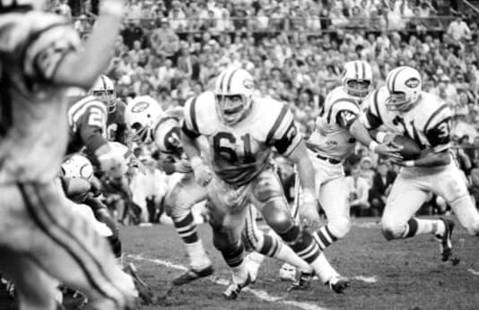 FILE - In this Jan. 13, 1969, file photo, New York Jets' Bill Mathis, far right, takes a handoff from quarterback Joe Namath during Super Bowl III in Miami. Bill Mathis, a versatile running back and an original member of the New York Jets franchise, has died. He was 81. The team announced Mathis' death Tuesday on Wednesday night, Oct. 21, 2020. (AP Photo/Harold Valentine, File) FILE - In this Jan. 13, 1969, file photo, New York Jets' Bill Mathis, far right, takes a handoff from quarterback Joe Namath during Super Bowl III in Miami. Bill Mathis, a versatile running back and an original member of the New York Jets franchise, has died. He was 81. The team announced Mathis' death Tuesday on Wednesday night, Oct. 21, 2020. (AP Photo/Harold Valentine, File)