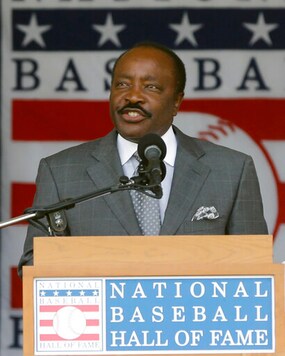 FILE - In this July 28, 2013, file photo, Baseball Hall of Famer Joe Morgan speaks during ceremonies in Cooperstown, N.Y. Joe Morgan has died. A family spokesman says he died at his home Sunday, Oct. 11, 2020, in Danville, Calif. (AP Photo/Mike Groll, File)