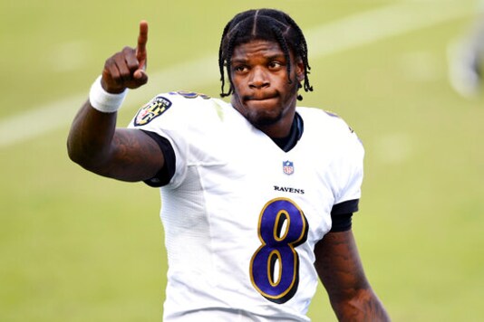 Baltimore Ravens' Lamar Jackson reacts as he walks off the field after winning an NFL football game against the Philadelphia Eagles, Sunday, Oct. 18, 2020, in Philadelphia. (AP Photo/Derik Hamilton) Baltimore Ravens' Lamar Jackson reacts as he walks off the field after winning an NFL football game against the Philadelphia Eagles, Sunday, Oct. 18, 2020, in Philadelphia. (AP Photo/Derik Hamilton)