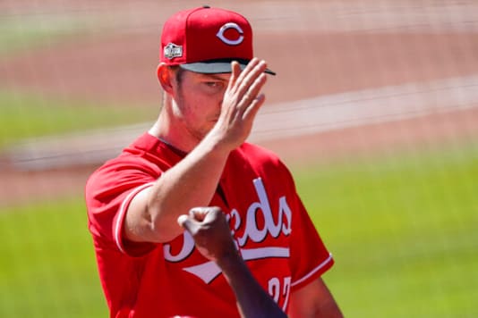 Cincinnati Reds starting pitcher Trevor Bauer (27) leaves the game in the eighth against the Atlanta Braves during Game 1 of a National League wild-card baseball series, Wednesday, Sept. 30, 2020, in Atlanta. (AP Photo/John Bazemore) Cincinnati Reds starting pitcher Trevor Bauer (27) leaves the game in the eighth against the Atlanta Braves during Game 1 of a National League wild-card baseball series, Wednesday, Sept. 30, 2020, in Atlanta. (AP Photo/John Bazemore)