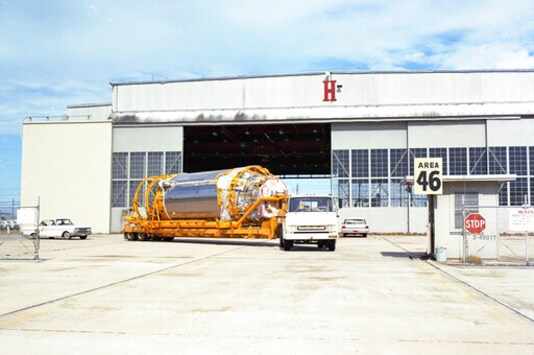 This Aug. 13, 1965 photo provided by the San Diego Air and Space Museum shows an Atlas Centaur 7 rocket carried by a truck at Cape Canaveral, Fla. NASA's leading asteroid expert, Paul Chodas, speculates that asteroid 2020 SO, as it is formally known, is actually a Centaur upper rocket stage that propelled NASAs Surveyor 2 lander to the moon in 1966 before it was discarded. (Convair/General Dynamics Astronautics Atlas Negative Collection/San Diego Air and Space Museum via AP)