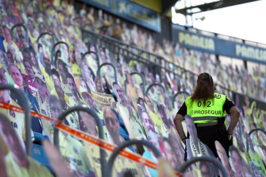 Cardboard of Villarreal supporters are displayed during the Spanish La Liga soccer match between Levante and Real Madrid at the Ceramica stadium in Villarreal, Spain, Sunday, Oct. 4, 2020. (AP Photo/Jose Miguel Fernandez) Cardboard of Villarreal supporters are displayed during the Spanish La Liga soccer match between Levante and Real Madrid at the Ceramica stadium in Villarreal, Spain, Sunday, Oct. 4, 2020. (AP Photo/Jose Miguel Fernandez)