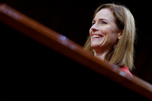 Supreme Court nominee Amy Coney Barrett speaks during the second day of her confirmation hearing before the Senate Judiciary Committee on Capitol Hill in Washington, Tuesday, Oct. 13, 2020. (Samuel Corum/Pool via AP) Supreme Court nominee Amy Coney Barrett speaks during the second day of her confirmation hearing before the Senate Judiciary Committee on Capitol Hill in Washington, Tuesday, Oct. 13, 2020. (Samuel Corum/Pool via AP)