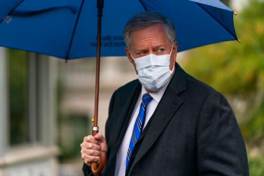 White House chief of staff Mark Meadows responds to reporters questions outside the West Wing on the North Lawn of the White House, Sunday, Oct. 25, 2020, in Washington. (AP Photo/Manuel Balce Ceneta) White House chief of staff Mark Meadows responds to reporters questions outside the West Wing on the North Lawn of the White House, Sunday, Oct. 25, 2020, in Washington. (AP Photo/Manuel Balce Ceneta)