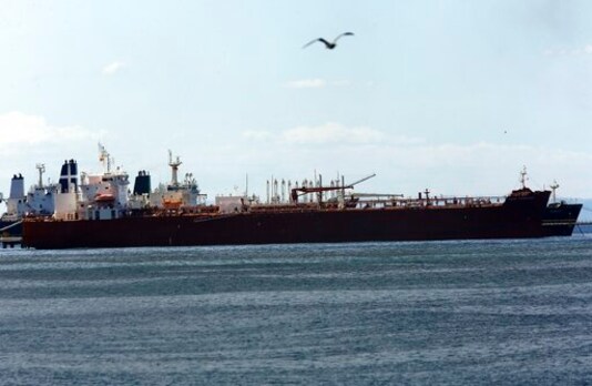 The Iranian oil tanker Forest is anchored off the dock of El Palito refinery near Puerto Cabello, Venezuela, Tuesday, Sept 29, 2020. Forest, the first of three Iranian ships to arrive in Venezuela, is part of the second shipment of fuel from Tehran. (AP Photo/Juan Carlos Hernandez)