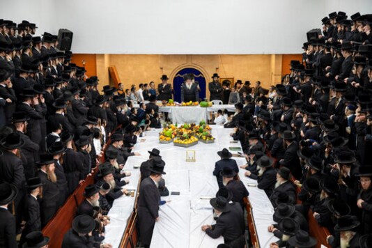 Ultra-Orthodox Jews of the Nadvorna Hasidic dynasty celebrate the Jewish feast of 'Tu Bishvat' or Ultra-Orthodox Jews of the Nadvorna Hasidic dynasty celebrate the Jewish feast of 'Tu Bishvat' or