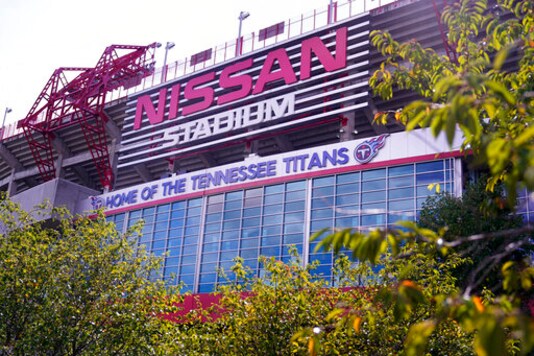 Nissan Stadium, home of the Tennessee Titans, is shown Tuesday, Sept. 29, 2020, in Nashville, Tenn. The Titans suspended in-person activities through Friday after the NFL says three Titans players and five personnel tested positive for the coronavirus, becoming the first COVID-19 outbreak of the NFL season in Week 4. (AP Photo/Mark Humphrey)