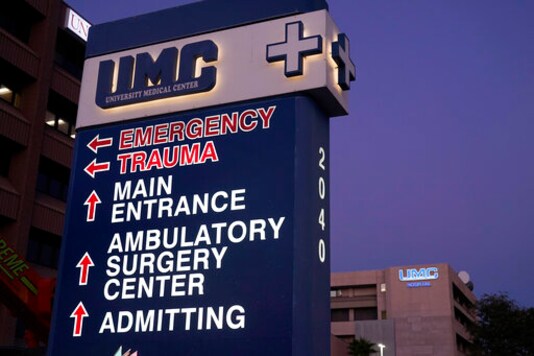 In this Oct. 12, 2020, photo, a sign gives directions at the University Medical Center in Las Vegas. U.S. diplomats and security officials privately warned the state of Nevada not to use Chinese-made coronavirus test kits donated by the United Arab Emirates (AP Photo/John Locher) In this Oct. 12, 2020, photo, a sign gives directions at the University Medical Center in Las Vegas. U.S. diplomats and security officials privately warned the state of Nevada not to use Chinese-made coronavirus test kits donated by the United Arab Emirates (AP Photo/John Locher)