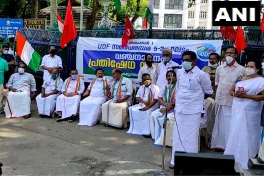 Kerala Pradesh Congress Committee president Mullappally Ramachandran at the protest where he made the controversial remarks. (Image: ANI)