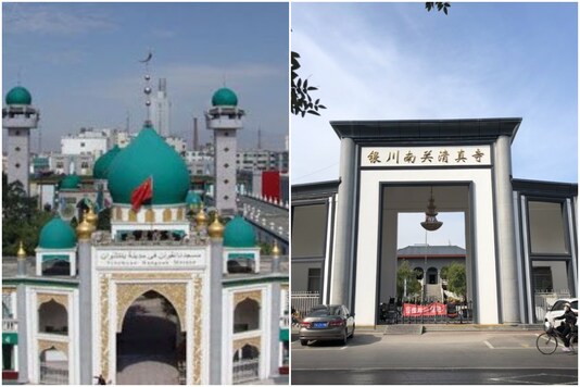Before after images of Nanguan Mosque in Ningxia province before and after 'renovation' | Image credit: Twitter 