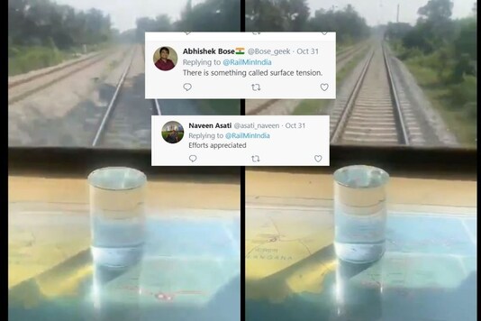 Video grab of water-glass test conducted by Indian Railways.
(Credit: Twitter/ @RailMinIndia) 