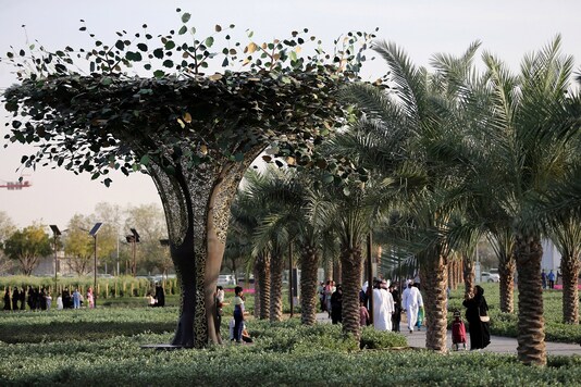 Solar panel trees are seen on the pathway at Dubai's Quranic Park. (For representation/REUTERS)