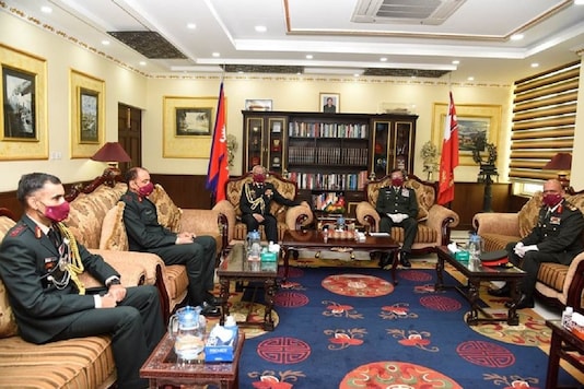 Indian Army Chief General M M Naravane met his Nepalese counterpart General Purna Chandra Thapa in Kathmandu. (Image: Indian Army Twitter)