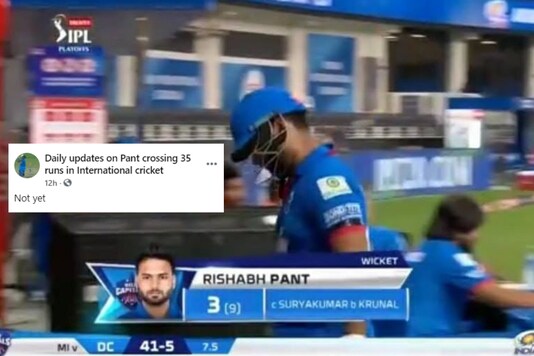 IPL 2020 / Image posted by Daily updates on Pant crossing 35 runs in International cricket (Facebook).