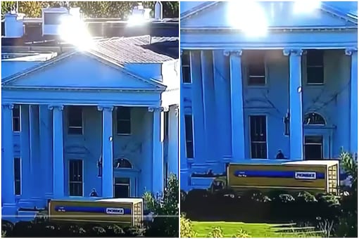 Video of what looks like a moving truck blocking the entrance to the White House has sparked speculation on social media | Image credit: Twitter