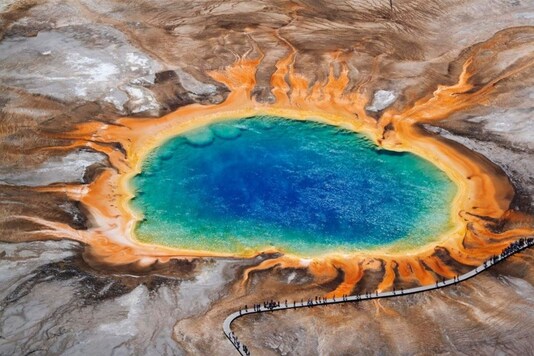 Aerial view of Yellowstone hot spring.