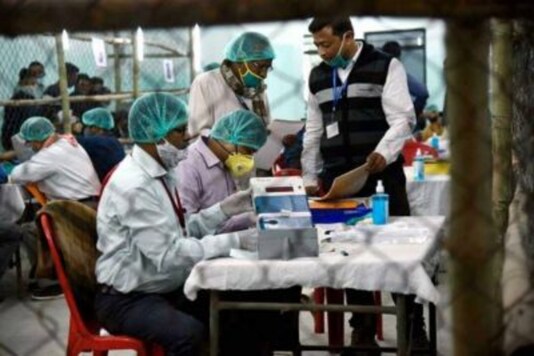 Counting underway at a polling booth in Bihar on Tuesday. Counting underway at a polling booth in Bihar on Tuesday.