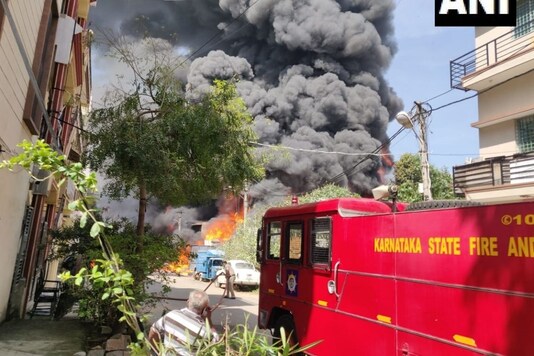 Fire breaks out at a chemical factory in Bengaluru. (ANI)