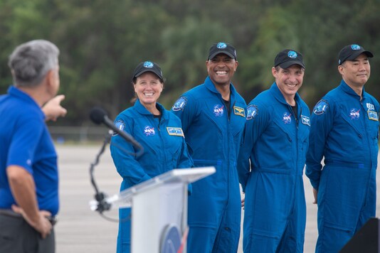 From left to right: NASA astronauts Shannon Walker, Victor Glover and Mike Hopkins, and Japanese astronaut Soichi Noguchi. Credits: AFP.