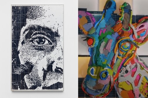 'Solstice Series #01' (2020) by Alexandre Farto, aka Vhils, part of the 'Solar Art Panel' program.
Image Courtesy of Underdogs gallery (Instagram).