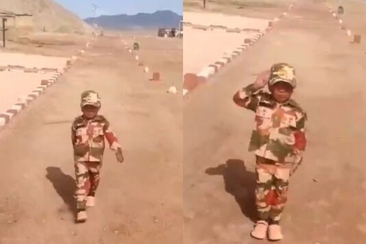Video grab of the 5-year-old boy saluting the jawans. 
(Credit: Instagram/ @ITBP)