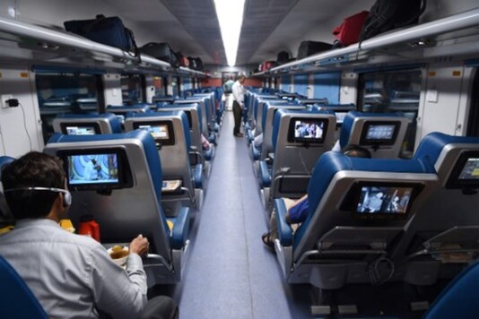 A file photo shows passengers onboard the Mumbai-Goa Tejas Express. (AFP)