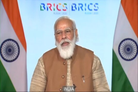 PM Narendra Modi addresses the BRICS Summit on Tuesday. 
