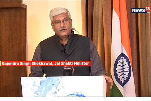 Jal Shakti minister Gajendra Singh Shekhawat speaks at the Jal Pratigya event organized virtually as part of News18’s Mission Paani campaign. (News18 Network)