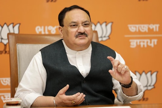 JP Nadda at the meeting on Thursday. (Courtesy BJP IT Cell)