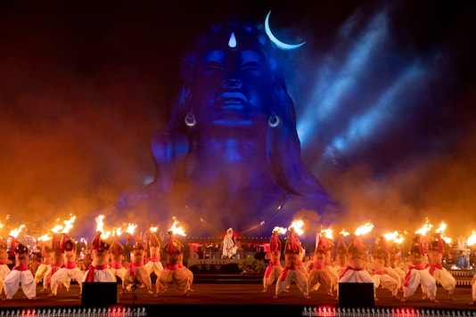 The Adiyogi- a 34-metre-tall, 45-metre-long and 25-metre-wide statue of the Hindu god Shiva at Coimbatore, Tamil Nadu. 