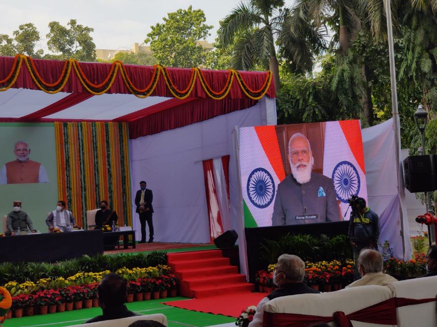     Prime Minister Narendra Modi inaugurated, via video conference, multi-story apartments for Members of Parliament (MPs), located at Dr BD Marg in New Delhi.  (Image: News18)