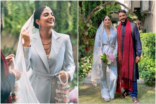 Indian-American businesswoman Sanjana Rishi is setting bridal look goals with her shimmering wedding pantsuit | Image credit: Instagram