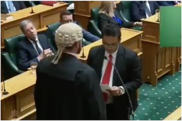 Indian-Kiwi MP Dr Gaurav Sharma, who hails from Himachal Pradesh, taking oath in New Zealand's Parliament | Credit: Twitter