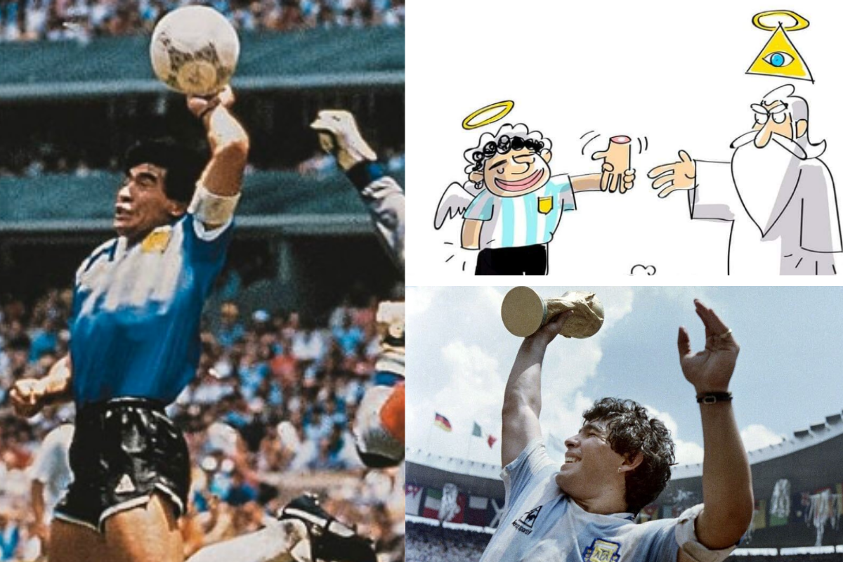 Это была рука бога. Диего Марадона 1986. Диего Армандо Марадона рука Бога. Марадона 1986нарисоывный. Марадона Аргентина Англия 1986.