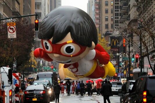 A balloon depicting Red Titan, a character from 