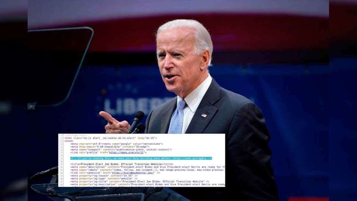 US President-Elect Joe Biden Hid a Job Advert in the Source Code of Their Website