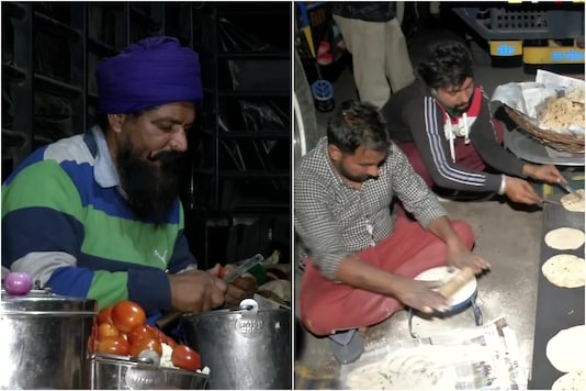 The generosity of the agitating farmers was at display as they served the food to protesters, passersby and anyone else asking for it. (Image: Twitter/ANI)
