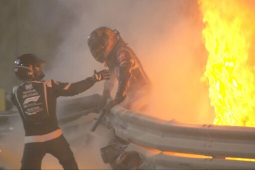 Romain Grosjean escapes horror crash (Photo Courtesy: F1 Twitter)