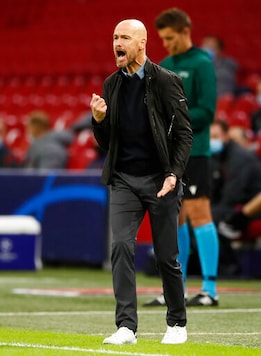 Ajax's head coach Erik ten Hag shouts instructions to his players during the group D Champions League soccer match between Ajax and Liverpool at the Johan Cruyff ArenA in Amsterdam, Netherlands, Wednesday, Oct. 21, 2020. (AP Photo/Peter Dejong) Ajax's head coach Erik ten Hag shouts instructions to his players during the group D Champions League soccer match between Ajax and Liverpool at the Johan Cruyff ArenA in Amsterdam, Netherlands, Wednesday, Oct. 21, 2020. (AP Photo/Peter Dejong)