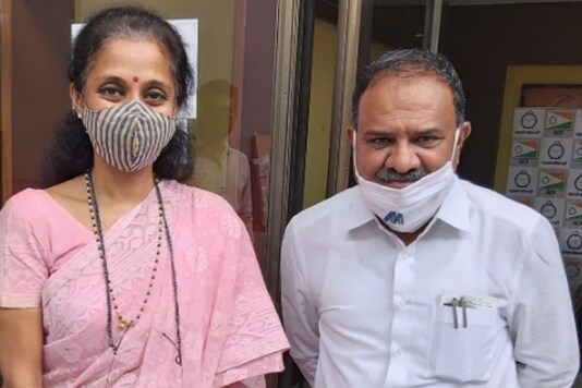 Supriya Sule with Satish Chavan, the winning candidate from Aurangabad. 