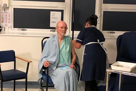 William Shakespeare from Warwickshire received the COVID vaccine jab at University Hospital Coventry. 