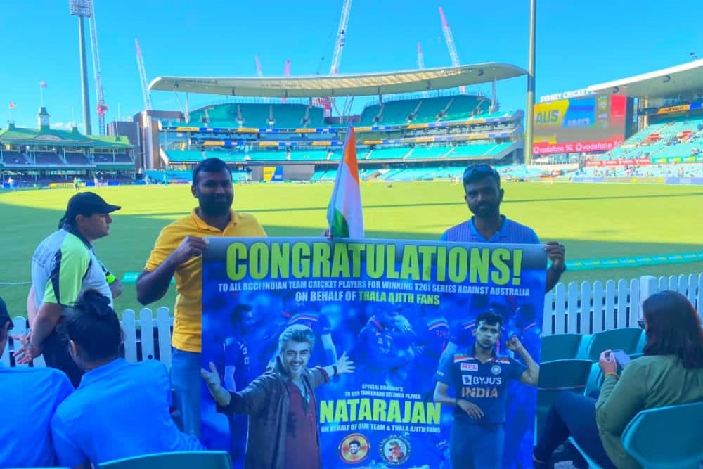 India vs Australia: Thala Ajith Fans Wish T Natarajan With Banner at SCG and Hashtag on Twitter
