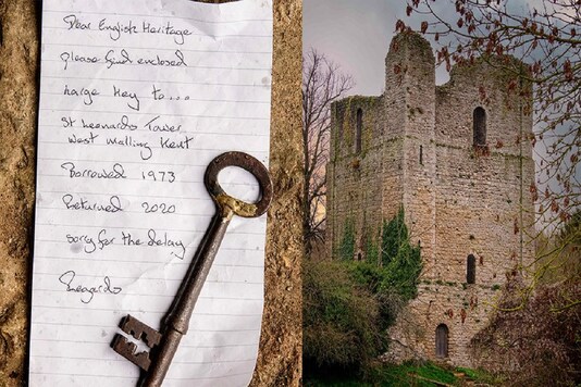 Brass key that was ‘borrowed’ from an 11th-century Kent tower 50 years ago is mysteriously returned. (Credit: English Heritage/Twitter)