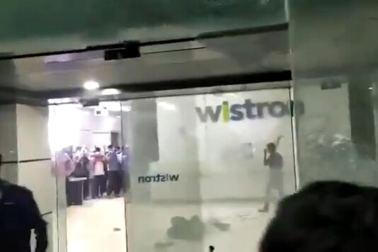 Screenshot of an alleged clip showing violence at Wistron Corp's Narsapura factory, posted online by users on Twitter.