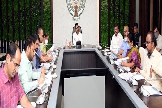 Andhra Pradesh CM Jagan Mohan Reddy in a meeting with officials.